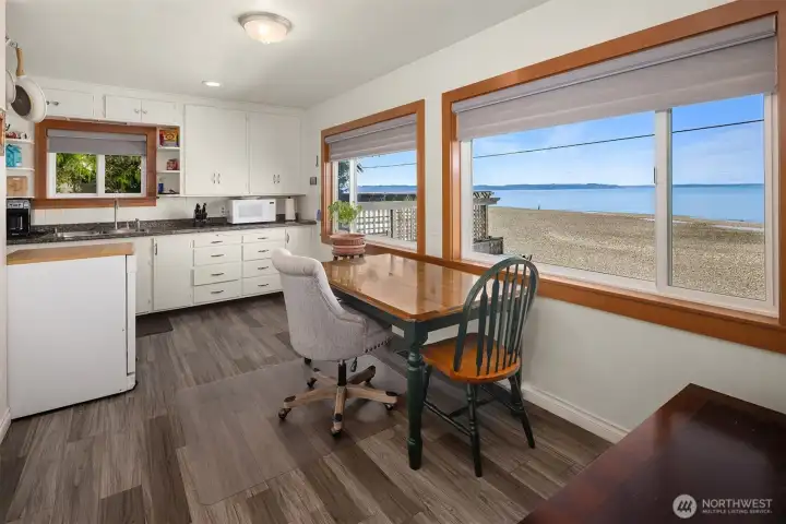 Well-functioning kitchen with ample cabinet and countertop space.