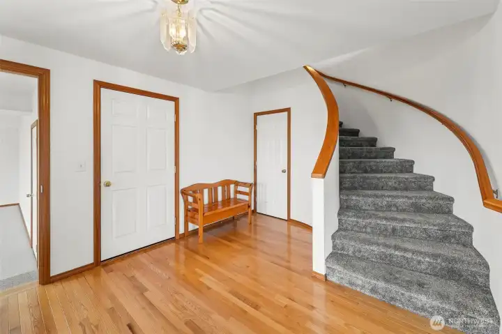 Beautiful curved stairway.