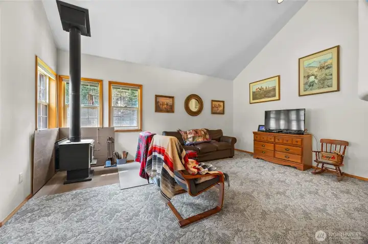Living area with wood stove