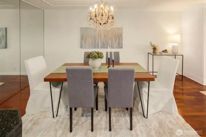 A large dining area just off the kitchen