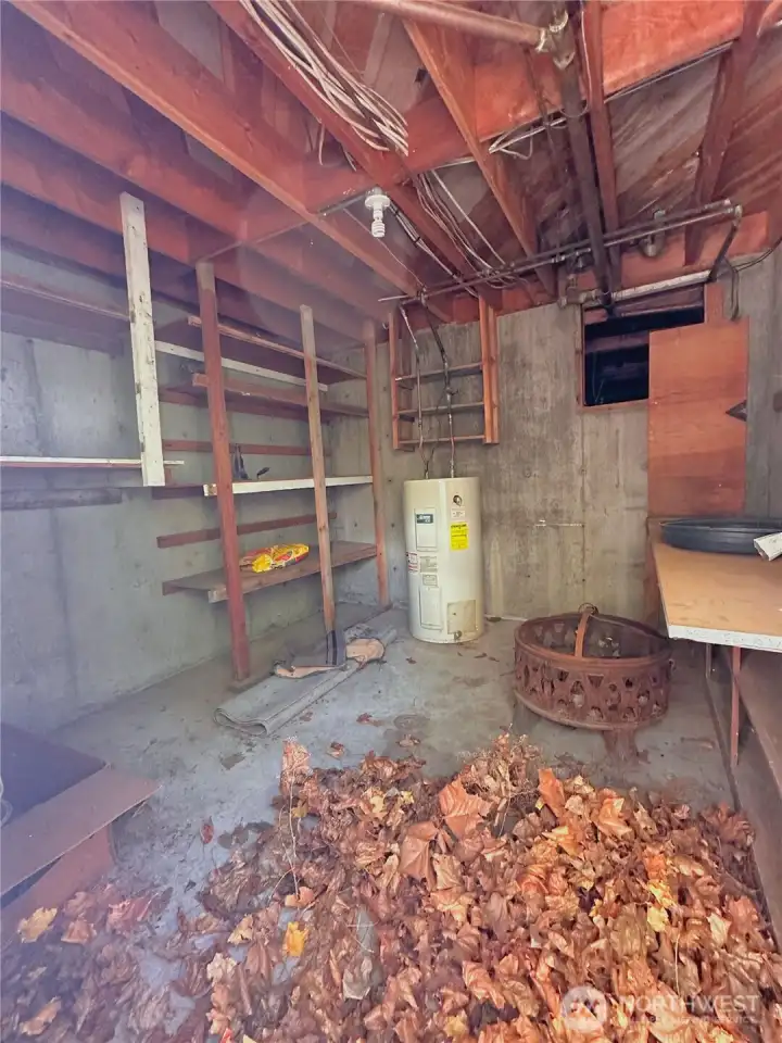 Utility/storage room with crawlspace access Utility/storage room with crawlspace access
