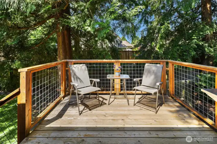 Rear deck is a perfect spot to start your day and hear the birds sing in the trees or unwind with a beverage as the sun sets.