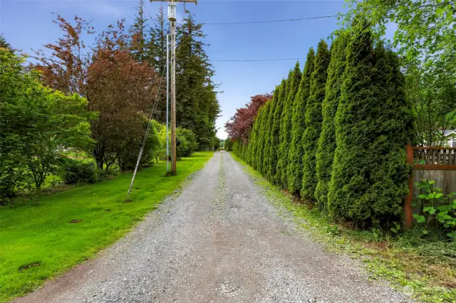 From off Axton, Huff Way private road bring you into the home, tree-lined and away from the busy-ness of Axton Rd.  This driveway parcel goes with the home.