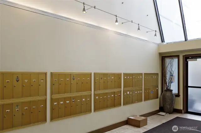 Building foyer with mailboxes