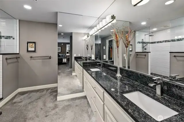 Primary bathroom.  Updated with a newer walk-in shower with double heads.