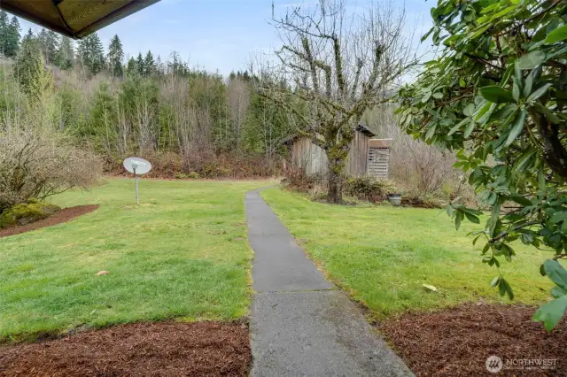 Up the path to the wood shed/storage.