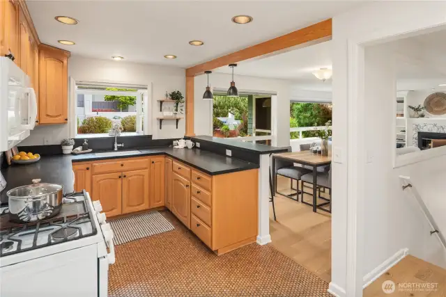 A spacious pantry is off to the left not seen but completes this thoughtfully laid out kitchen.