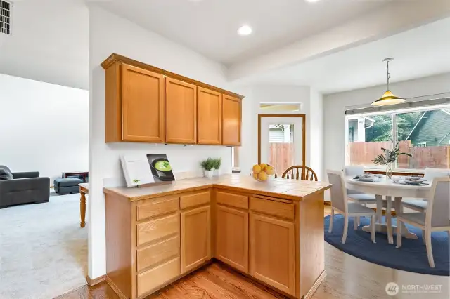 Eat-in kitchen with a breakfast nook.