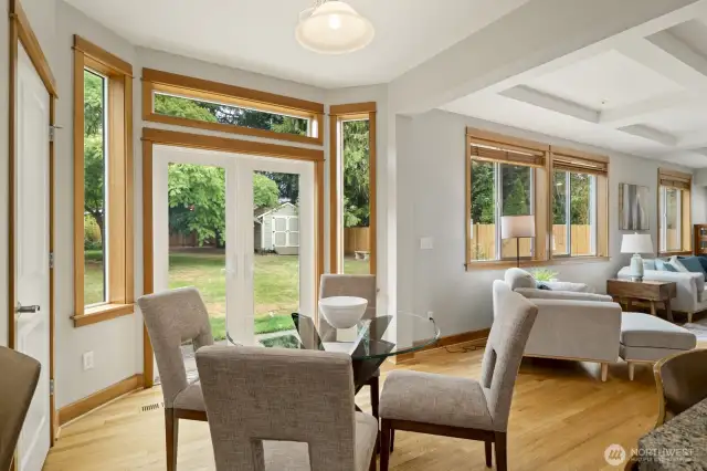 With a breakfast nook and doors to the great outdoors!