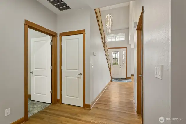 Downstairs hall with access to the garage, laundry...