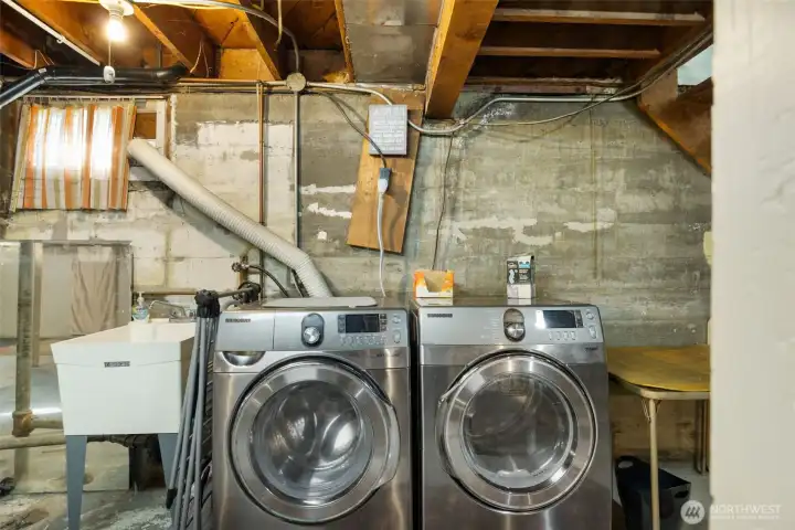 Basement with Wash Tub and Included Washer/Dryer