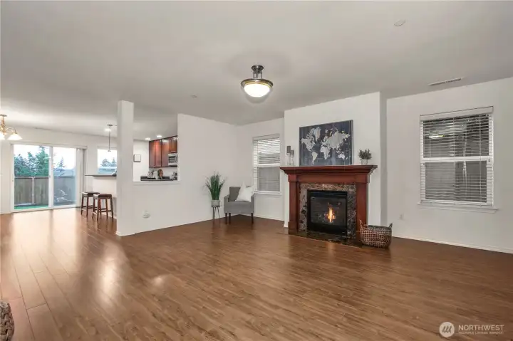 living room with gas fireplace