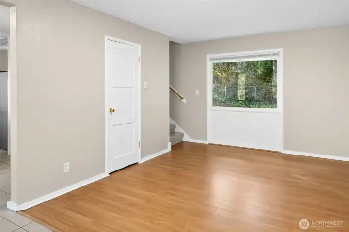 The living room with storage closet.