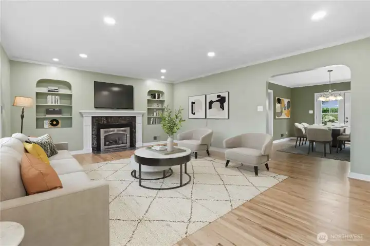 Virtually staged living room and dining room