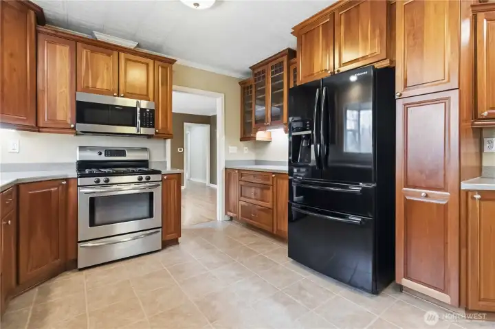 Kitchen with gas stove and lots of storage