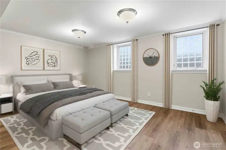 Virtually staged primary bedroom