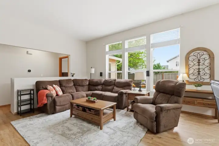 Light-Filled Family Room overlooks the Fenced Backyard