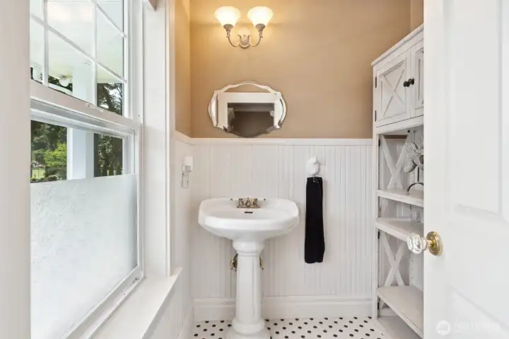 Half bath off entry. Half bath off entry.