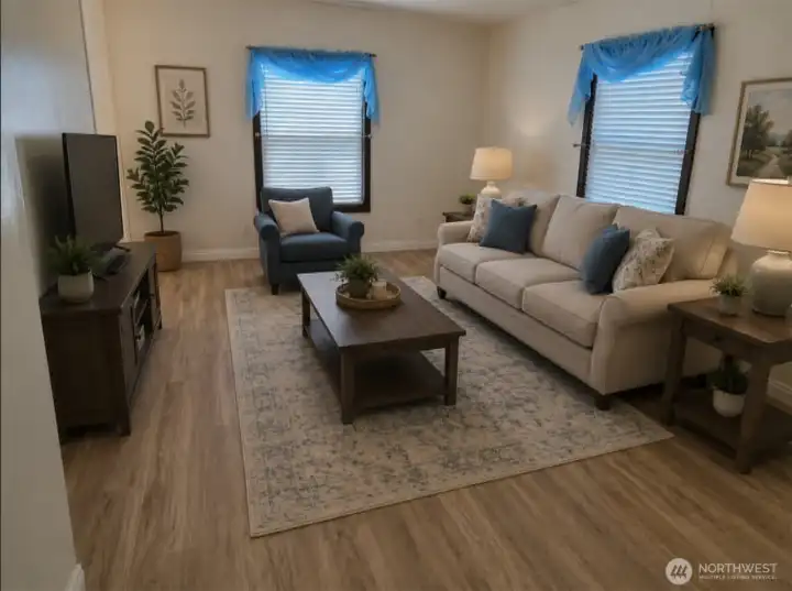 Living room, virtually staged
