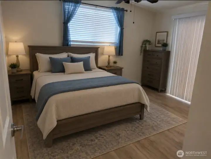 Primary bedroom, virtually staged