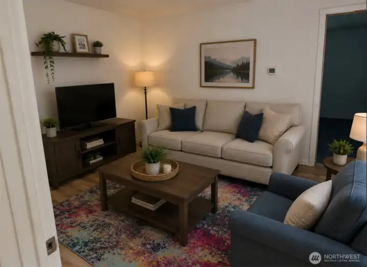 Apartment living room, virtually staged