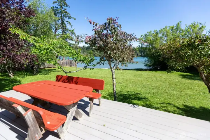 Sunny waterside deck