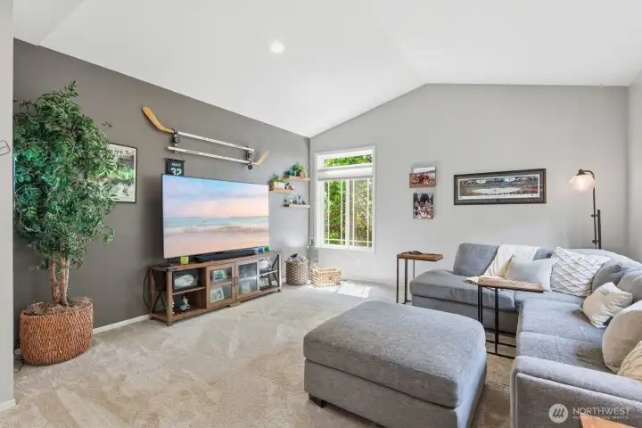 A large bonus room off the informal areas with vaulted ceilings and a closet provides incredible versatility. Whether used as a media room, playroom, home gym, game room, or additional guest space, this flexible room adapts easily to a variety of lifestyles and needs.