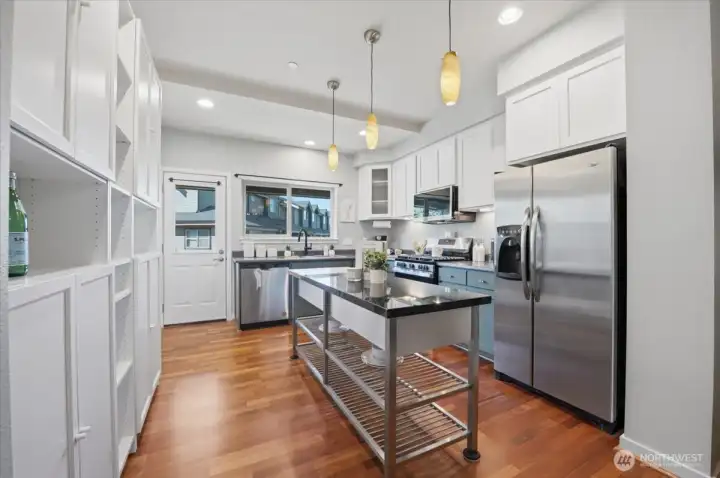 view of kitchen from dining area
