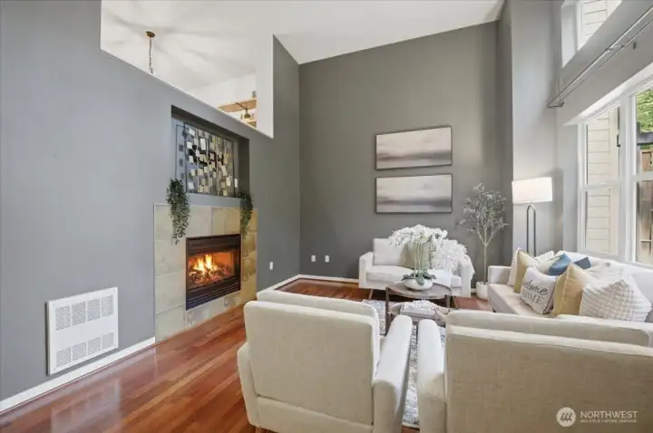 Living room with view op to Dining
