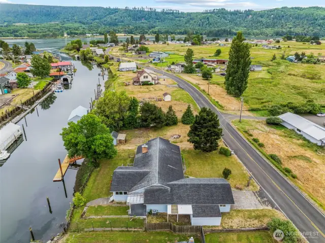 Drone view looking North to Columbia River....