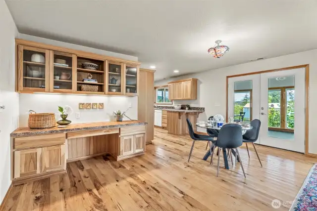Built in desk and display cabinets, beautiful hardwoods!