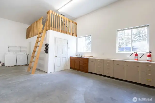 Work-space and storage loft. Washer dryer for apartment