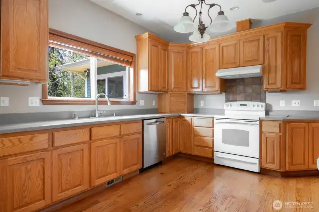 Spacious kitchen loaded with storage. Under and over cabinet lighting