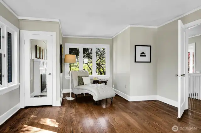 Primary bedroom has plenty of room to add an en suite here...