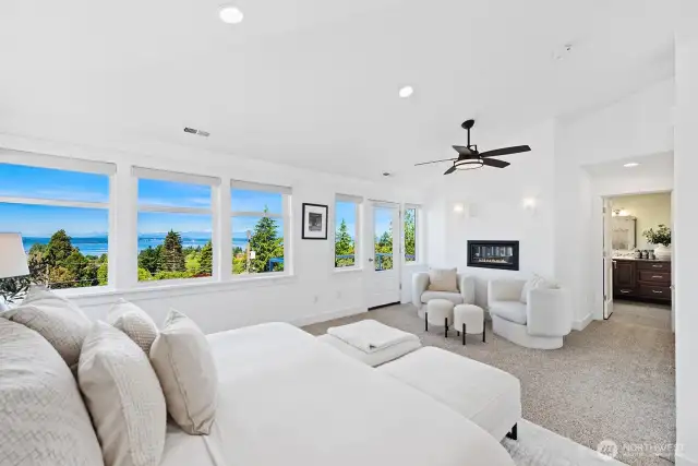 Sitting area in front of the gas fireplace.