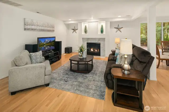 Cozy gas fireplace in family room