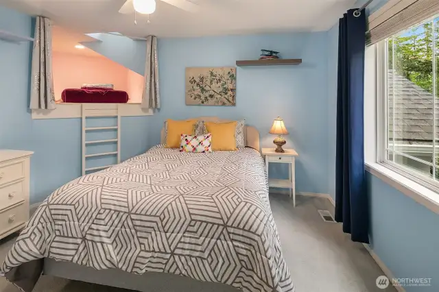 1st bedroom upstairs with charming reading nook