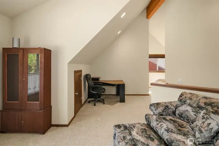 Upper floor loft area can sleep more people, be used as office space, family room, tv room, kids play area...so many options with this home!