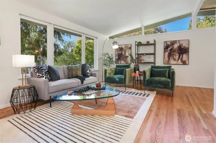 Huge windows in the living room.