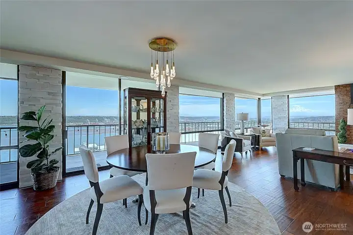 Dining area with magnificent chandeliar