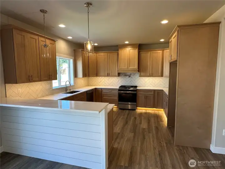 FOR ILLUSTRATION PURPOSES Kitchen features solid quartz counter tops, under mount sink, solid wood cabinets, under cabinets and toe klick lighting and stainless steel appliances