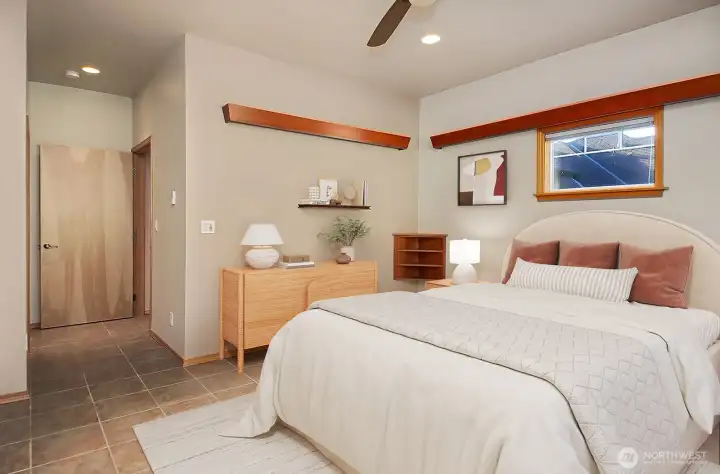 Primary ensuite is virtually staged.