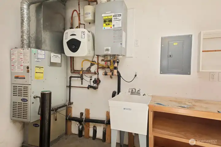 Furnace was just serviced prior to listing and On Demand hot water heater...