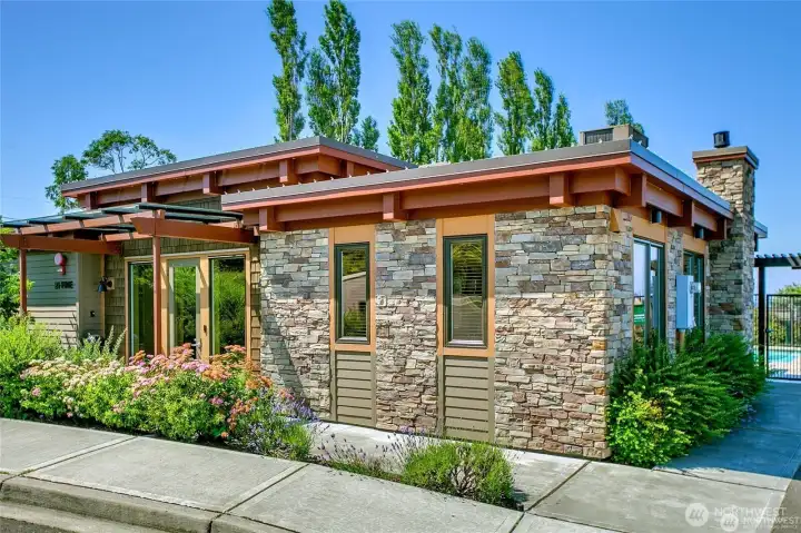 Eagle's Nest club house on south end of the property features . .