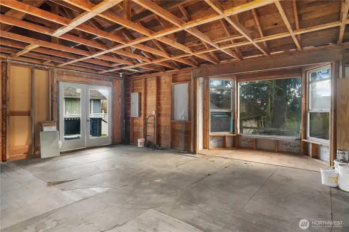 Down to the studs. No OSB.