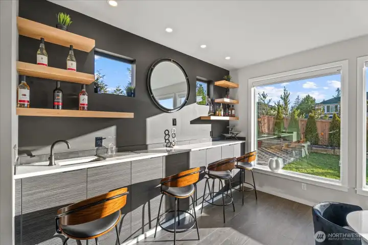 Custom, contemporary bar area