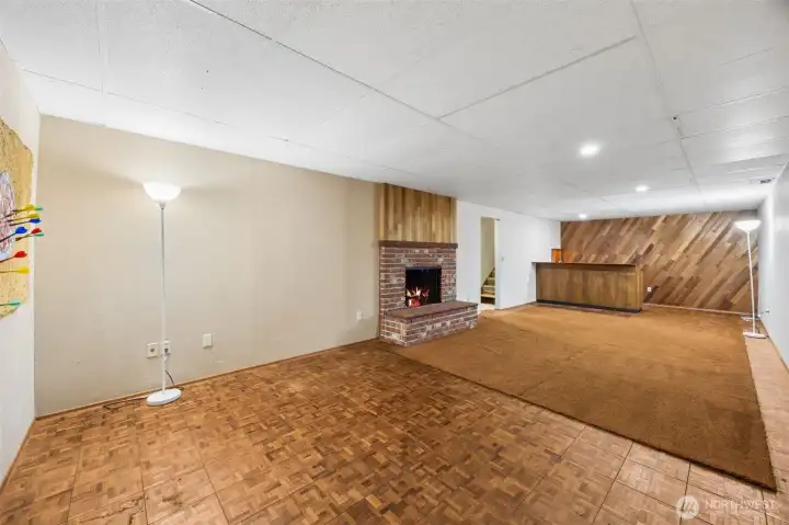Check out this huge, fun rec room in the basement!