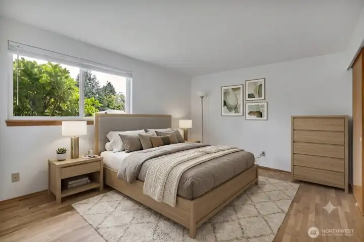 Virtually staged primary bedroom- it will fit a king bed Virtually staged primary bedroom- it will fit a king bed