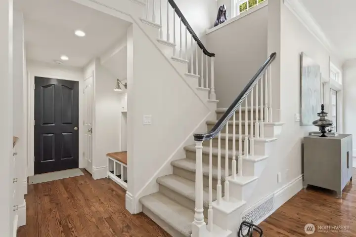 Off the kitchen near the rear stairway is the mud room with lots of built-in cabinetry and the 2nd half bathroom. Off the kitchen near the rear stairway is the mud room with lots of built-in cabinetry and the 2nd half bathroom.