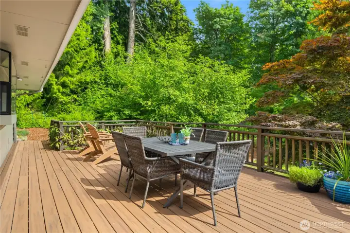 Expansive Trex deck overlooking the serene and private yard.